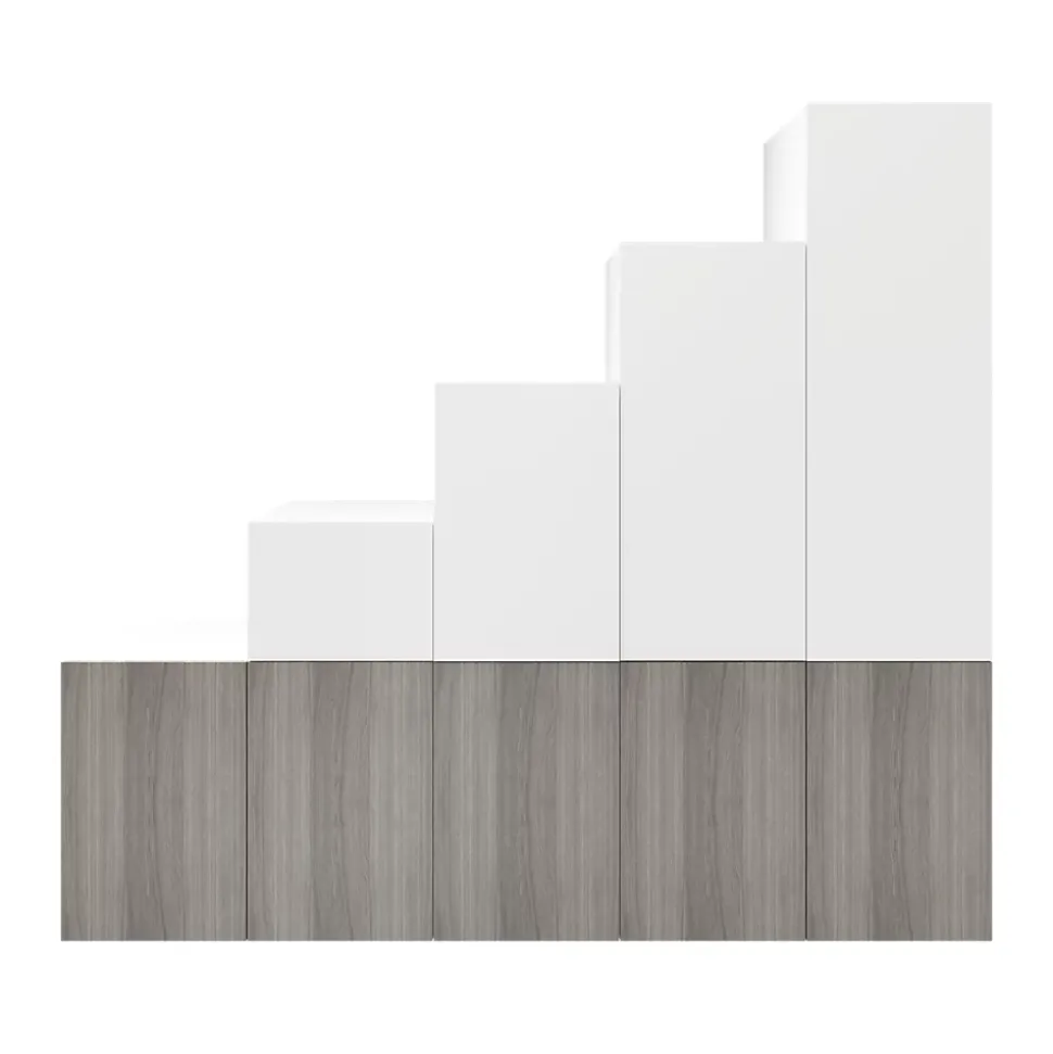 Ensemble d’armoires portes battantes sous pente et/ou comble blanches et effet chêne grisé GoodHome Atomia H. 225 x L. 250 x P. 60 cm