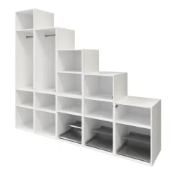 Ensemble d’armoires sous pente et/ou comble blanches et anthracite brillant avec range chaussures GoodHome Atomia H. 225 x L. 250 x P. 60 cm