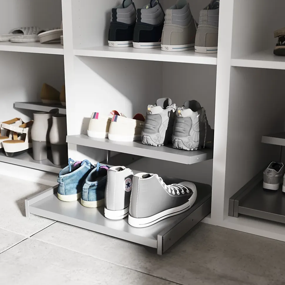 Ensemble d’armoires sous pente et/ou comble blanches et anthracite brillant avec range chaussures GoodHome Atomia H. 225 x L. 250 x P. 60 cm