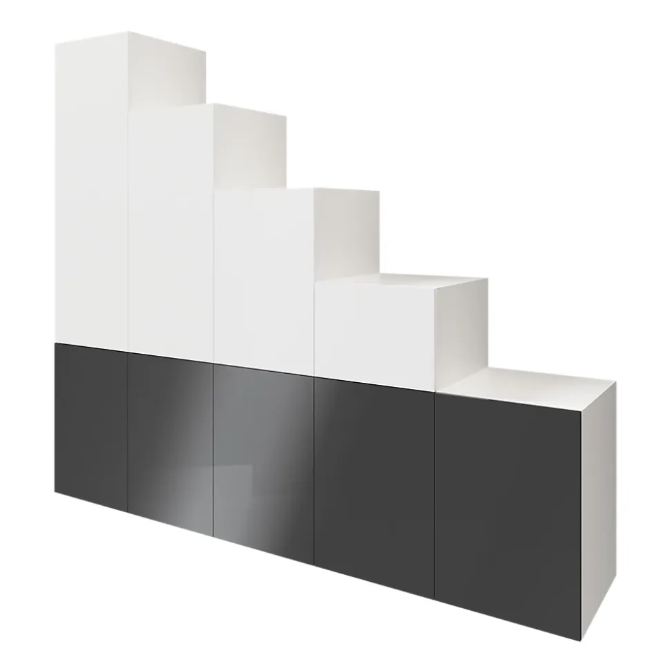 Ensemble d’armoires sous pente et/ou comble blanches et anthracite brillant avec range chaussures GoodHome Atomia H. 225 x L. 250 x P. 60 cm