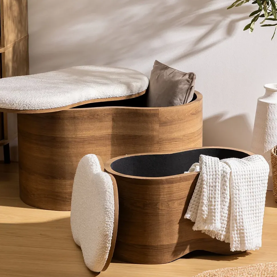 Ensemble de 2 bancs coffres effet bois et bouclette LOE