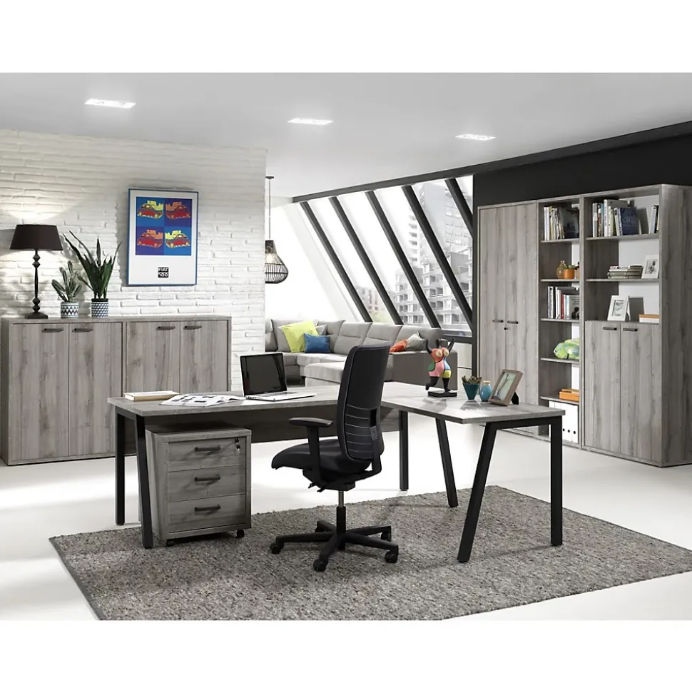 Ensemble de 8 meubles de bureau professionnel coloris gris effet bois collection SOON
