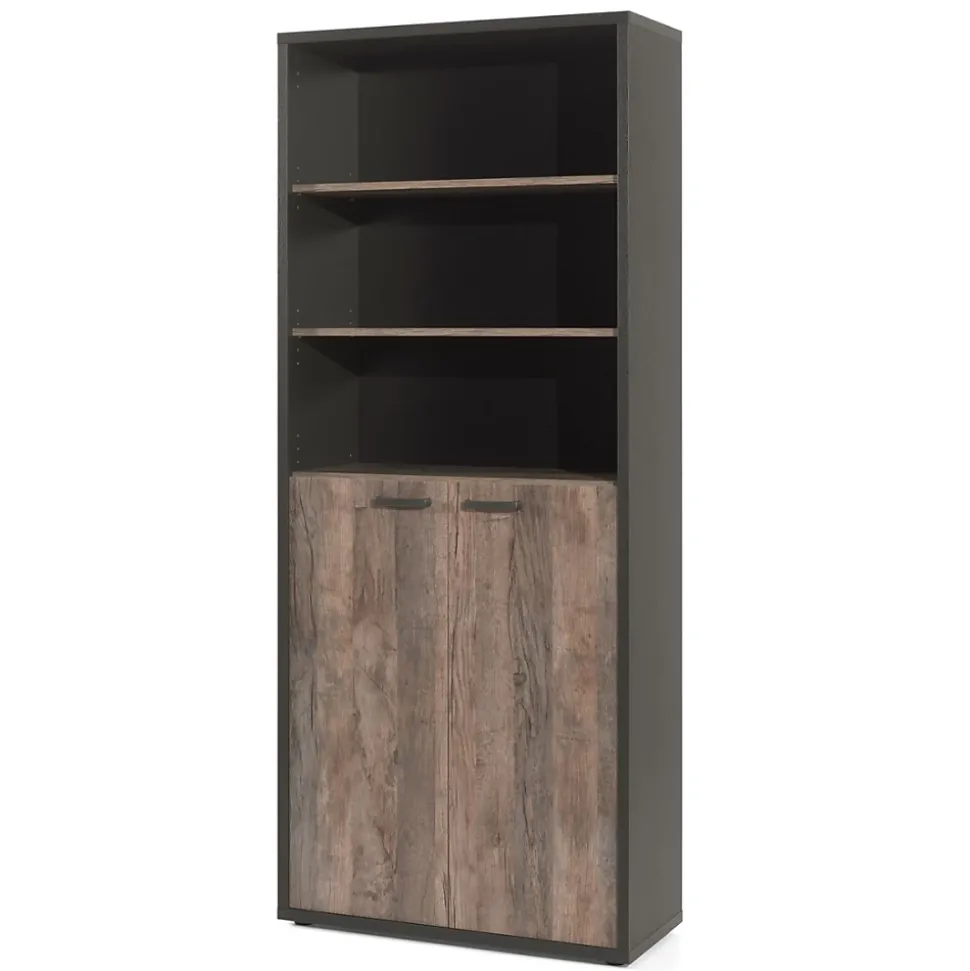 Ensemble de 8 meubles de bureau professionnel coloris chene vieilli et noir collection SOON