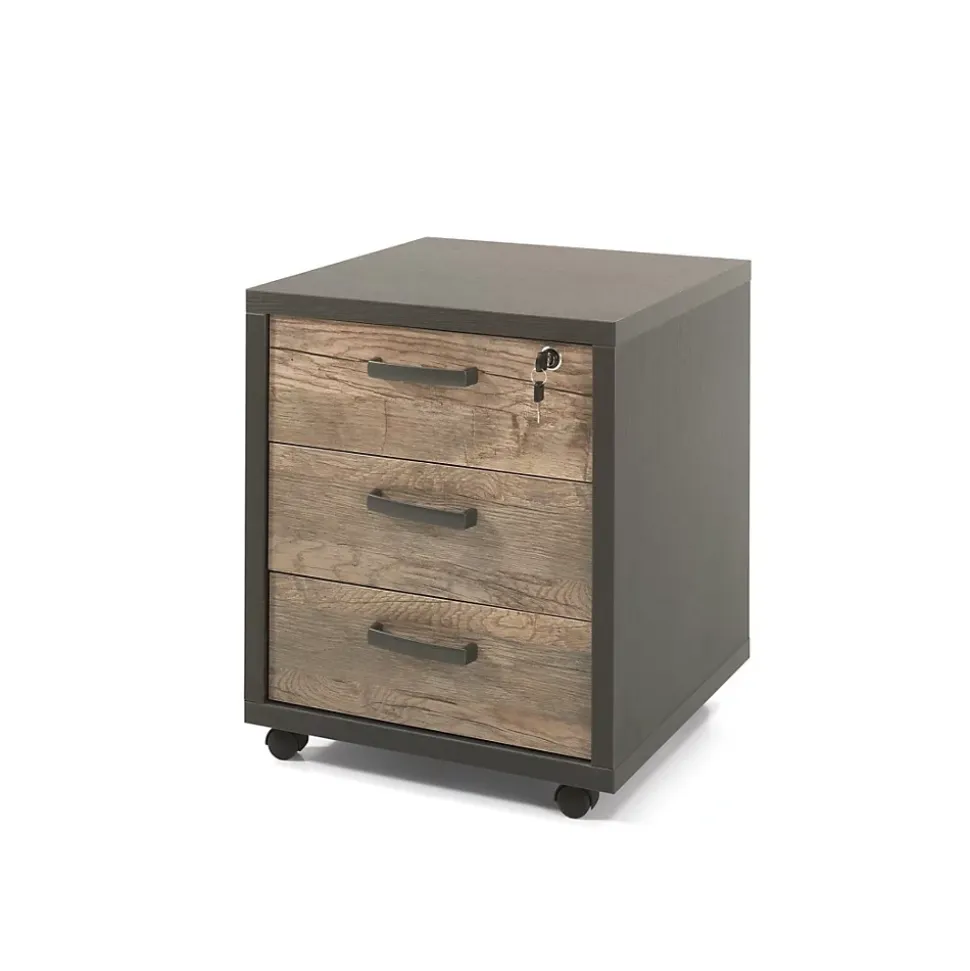 Ensemble de 8 meubles de bureau professionnel coloris chene vieilli et noir collection SOON