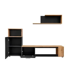 Ensemble de 3 meubles design pour votre salon collection MOZES. Coloris noir et chene