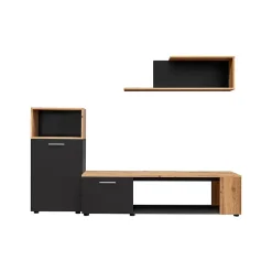 Ensemble de 3 meubles design pour votre salon collection MOZES. Coloris noir et chene