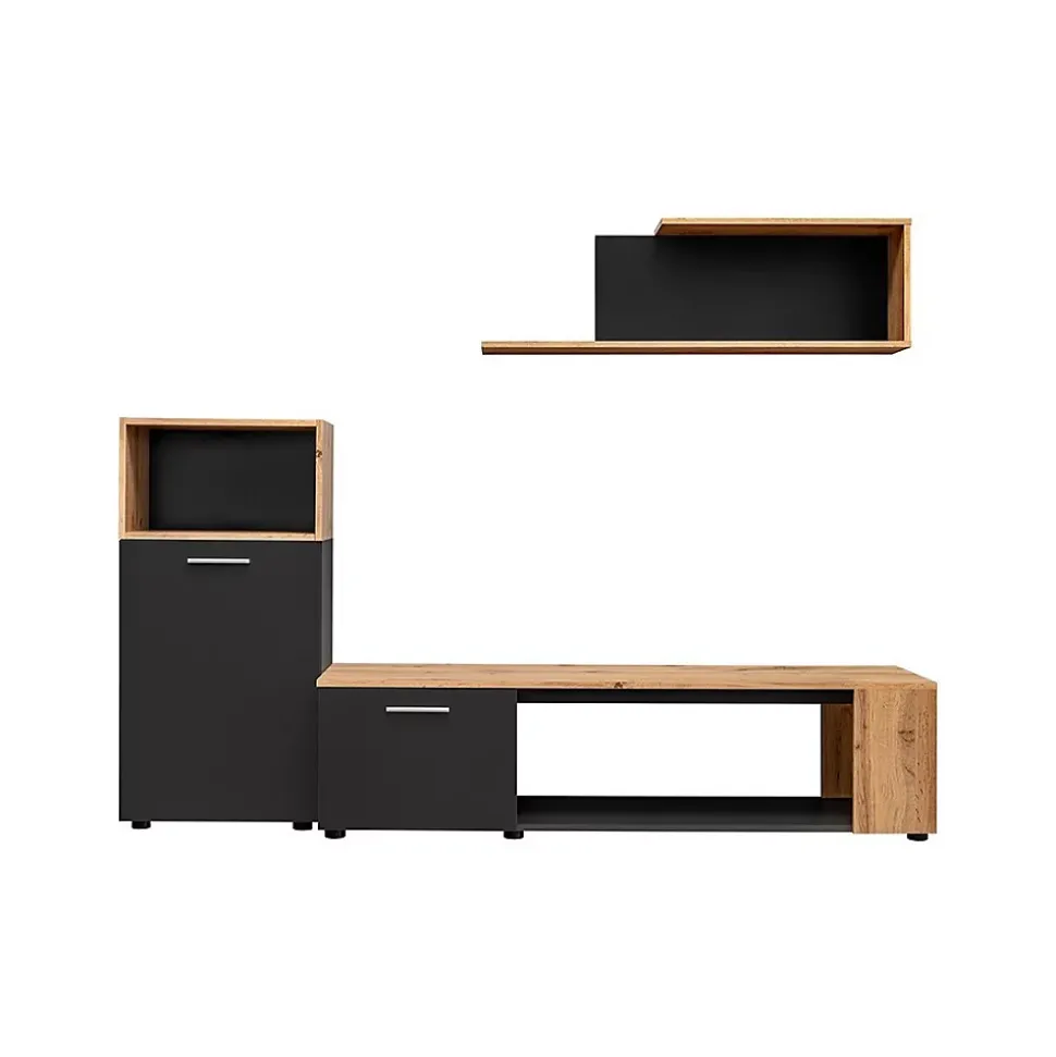 Ensemble de 3 meubles design pour votre salon collection MOZES. Coloris noir et chene