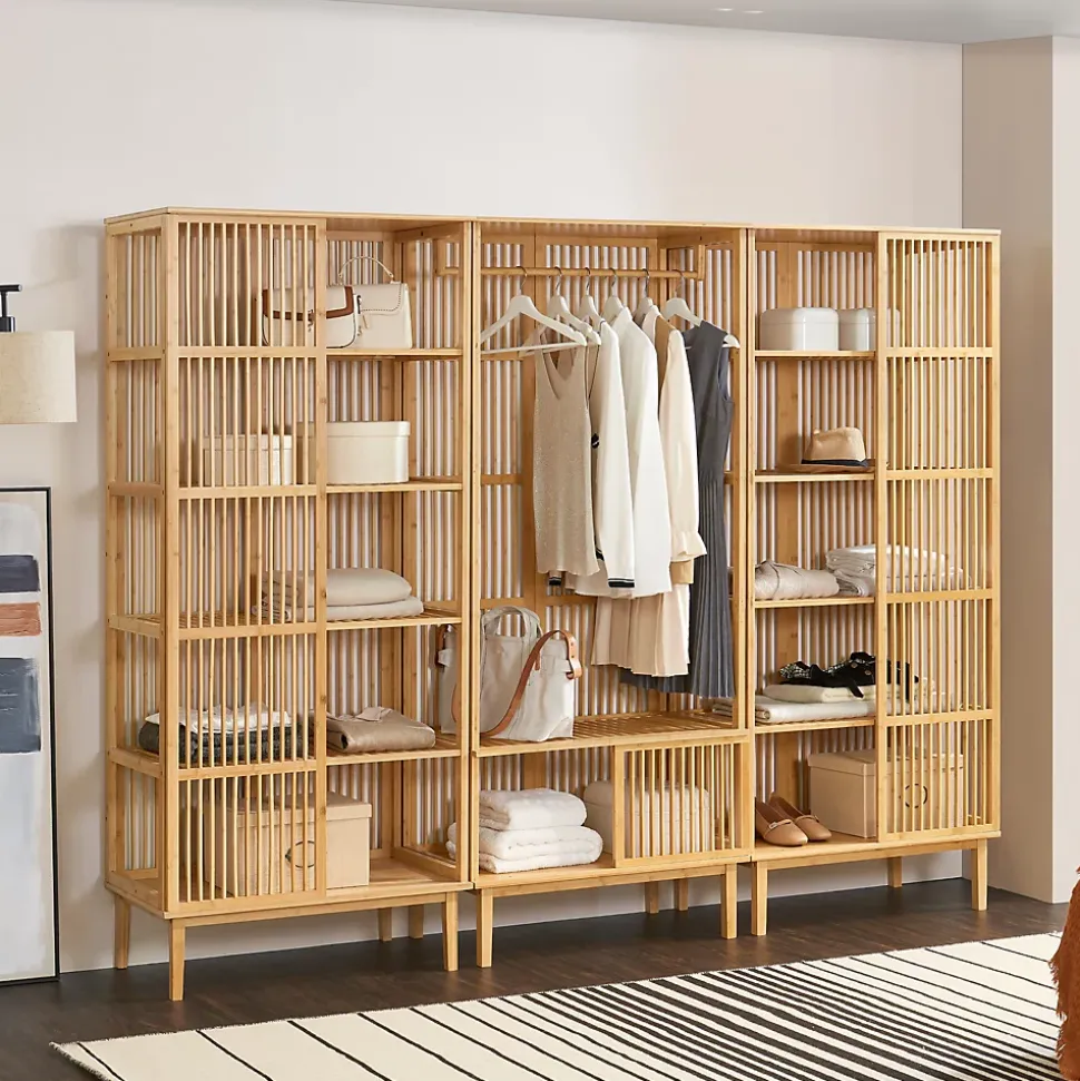 Ensemble de 1 portant Vemb et 2 étagères Trundholm bambou 185 x 240 x 45 cm naturel