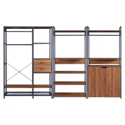 Ensemble de 3 portants à vêtements Larem 7 étagères armoire noir effet noyer en.casa