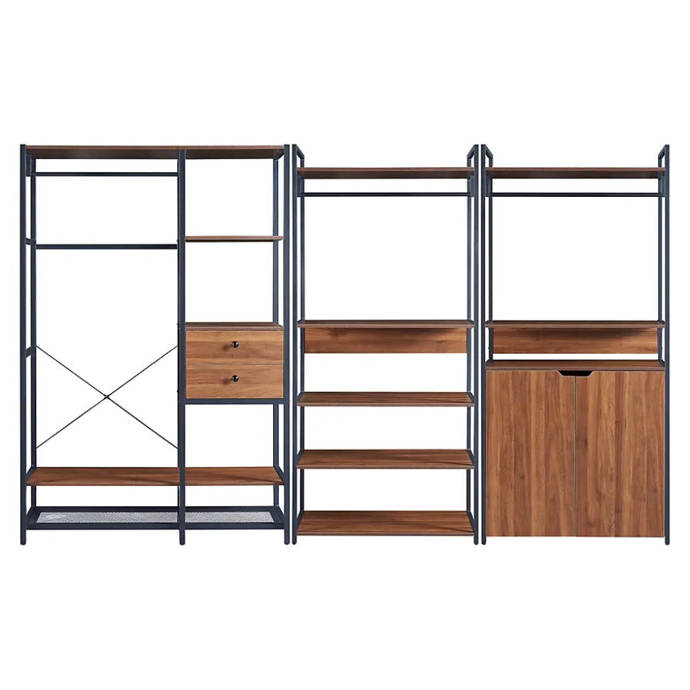 Ensemble de 3 portants à vêtements Larem 7 étagères armoire noir effet noyer en.casa
