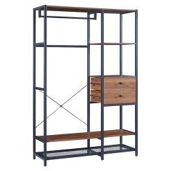Ensemble de 3 portants à vêtements Larem 7 étagères armoire noir effet noyer en.casa