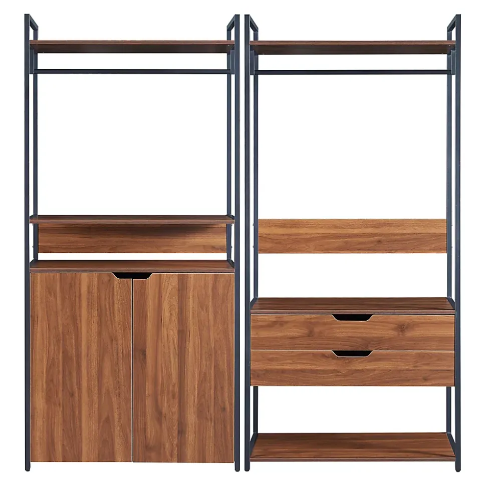 Ensemble de 2 portants à vêtements Larem armoire 2 tiroirs noir effet noyer en.casa