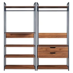 Ensemble de 2 portants à vêtements Larem 2 tiroirs 7 étagères noir effet noyer en.casa