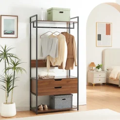 Ensemble de 3 portants à vêtements Larem 4 tiroirs armoire noir effet noyer en.casa