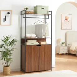 Ensemble de 3 portants à vêtements Larem 4 tiroirs armoire noir effet noyer en.casa