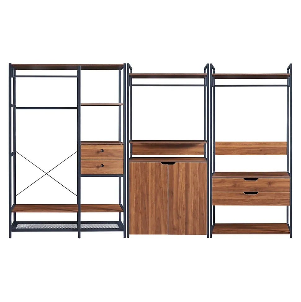 Ensemble de 3 portants à vêtements Larem 4 tiroirs armoire noir effet noyer en.casa