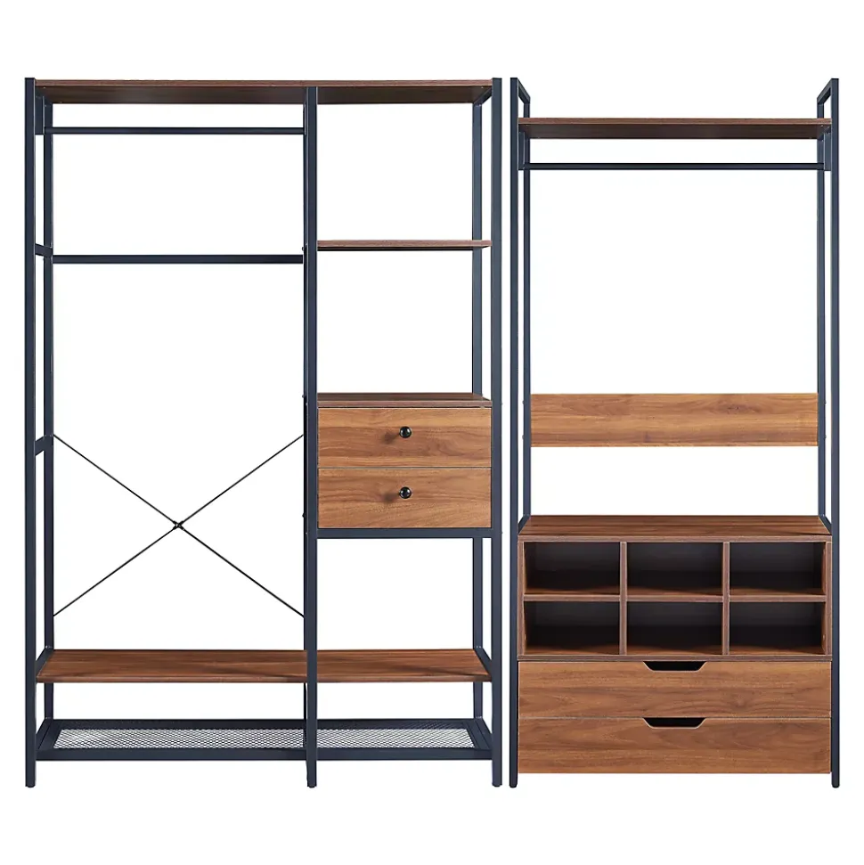 Ensemble de 2 portants à vêtements Larem 4 tiroirs 6 compartiments noir effet noyer en.casa
