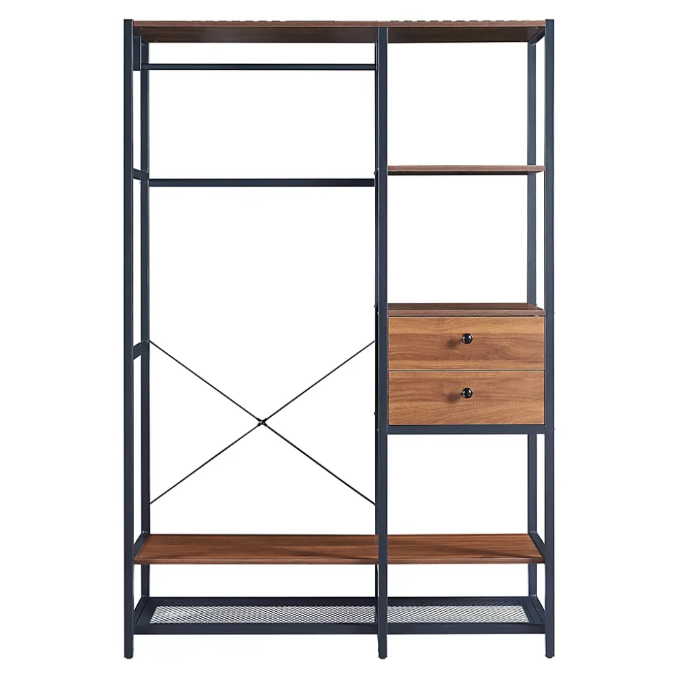 Ensemble de 2 portants à vêtements Larem 4 tiroirs 6 compartiments noir effet noyer en.casa