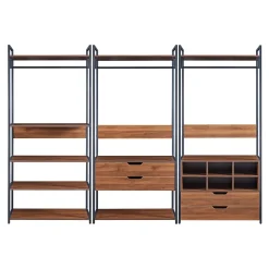 Ensemble de 3 portants à vêtements Larem 4 tiroirs 7 étagères 6 compartiments noir effet noyer en.casa