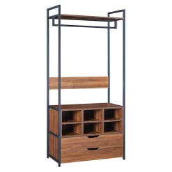 Ensemble de 3 portants à vêtements Larem 4 tiroirs 7 étagères 6 compartiments noir effet noyer en.casa