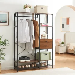 Ensemble de 2 portants à vêtements Larem 4 tiroirs noir effet noyer en.casa
