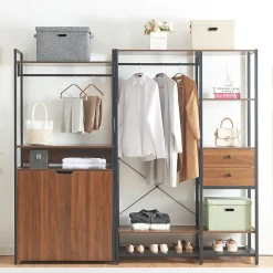 Ensemble de 2 portants à vêtements Larem 2 tiroirs armoire noir effet noyer en.casa