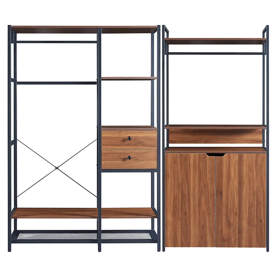 Ensemble de 2 portants à vêtements Larem 2 tiroirs armoire noir effet noyer en.casa