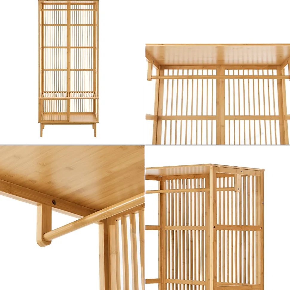 Ensemble de 2 portants Vemb et 1 étagère Trundholm bambou 185 x 240 x 45 cm naturel