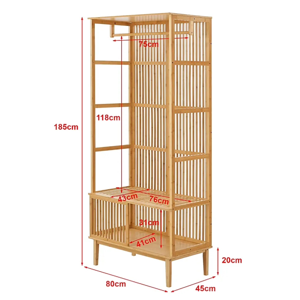 Ensemble de 2 portants Vemb et 1 étagère Trundholm bambou 185 x 240 x 45 cm naturel