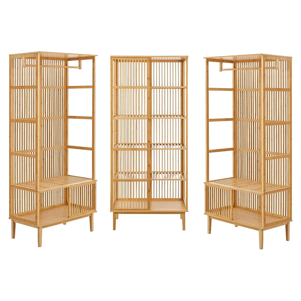 Ensemble de 2 portants Vemb et 1 étagère Trundholm bambou 185 x 240 x 45 cm naturel