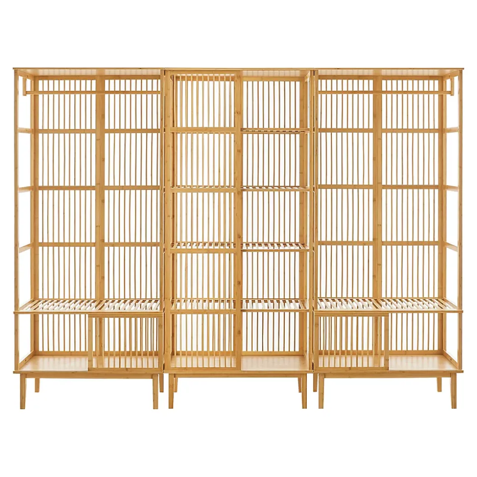 Ensemble de 2 portants Vemb et 1 étagère Trundholm bambou 185 x 240 x 45 cm naturel