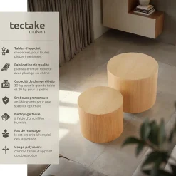 Ensemble de 2 tables basses rondes placage en bois de chêne