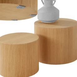 Ensemble de 2 tables basses rondes placage en bois de chêne
