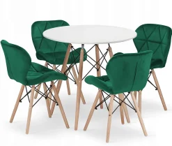 Ensemble de 4 tables rondes Valora KOVA 80 en MDF blanc avec pieds en hêtre.