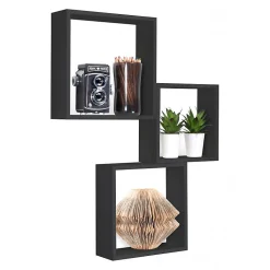 Ensemble de 3 étagères murales décoratives cubiques, noires, 30x30x10 cm, 27x27x10 cm et 24x24x10 cm - Incubo Slim