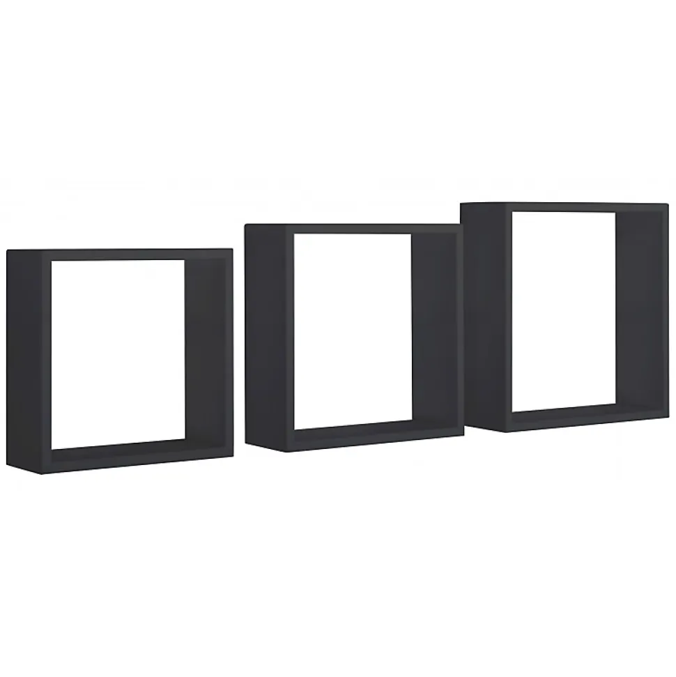 Ensemble de 3 étagères murales décoratives cubiques, noires, 30x30x10 cm, 27x27x10 cm et 24x24x10 cm - Incubo Slim