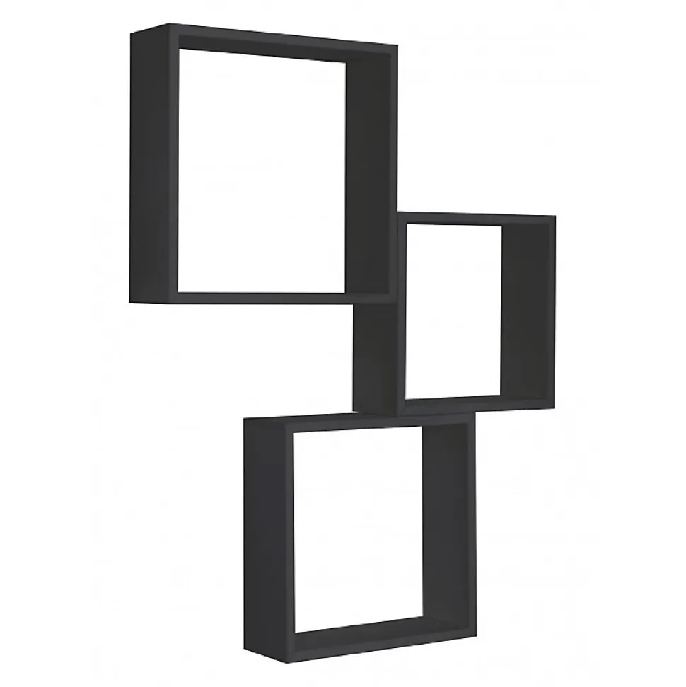 Ensemble de 3 étagères murales décoratives cubiques, noires, 30x30x10 cm, 27x27x10 cm et 24x24x10 cm - Incubo Slim
