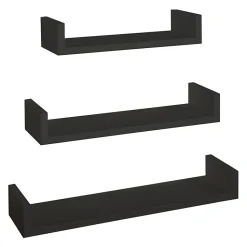 Ensemble de 3 étagères murales design noires, 60x8x15,5 cm, 50x8x15,5 cm et 40x8x15,5 cm - Aimantées