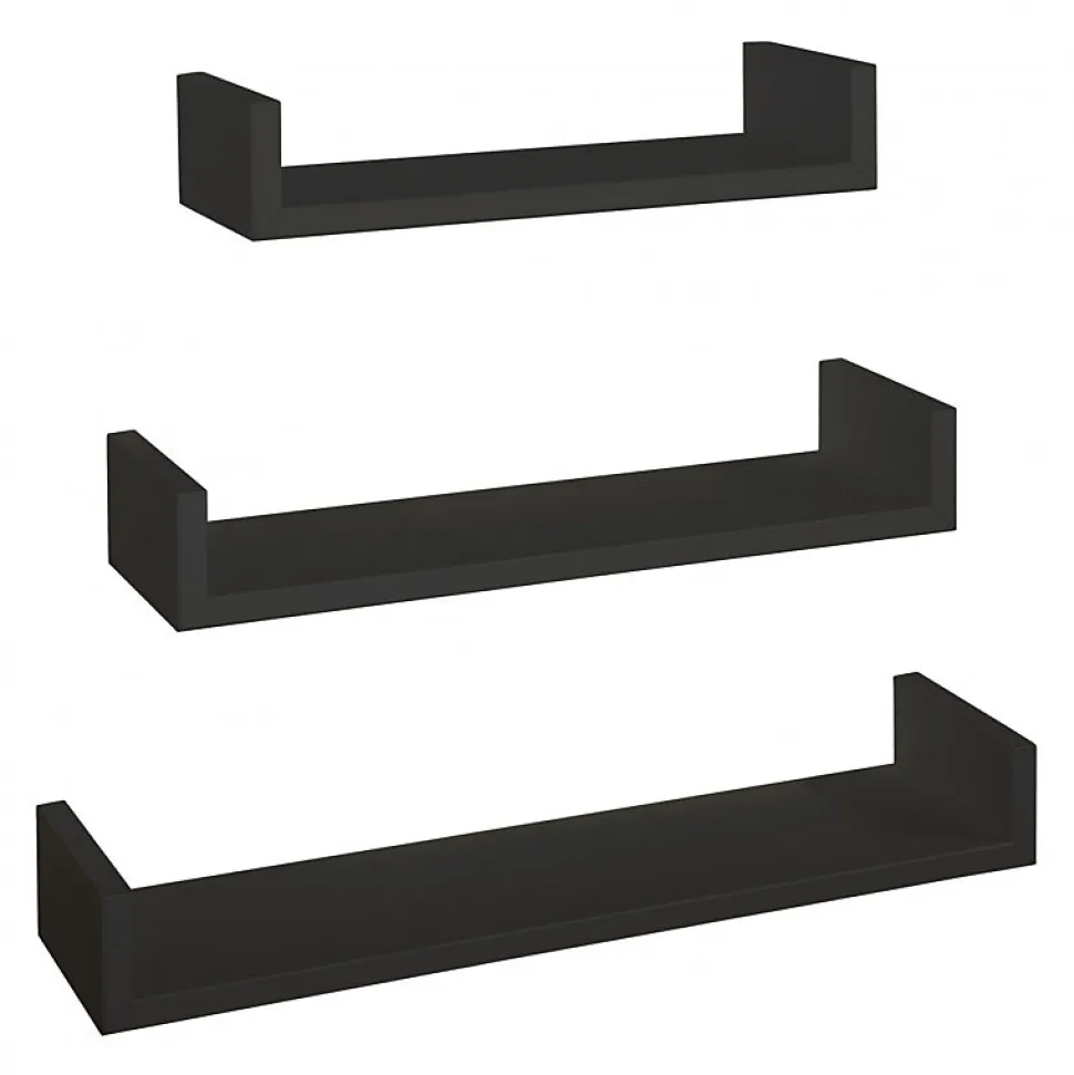 Ensemble de 3 étagères murales design noires, 60x8x15,5 cm, 50x8x15,5 cm et 40x8x15,5 cm - Aimantées