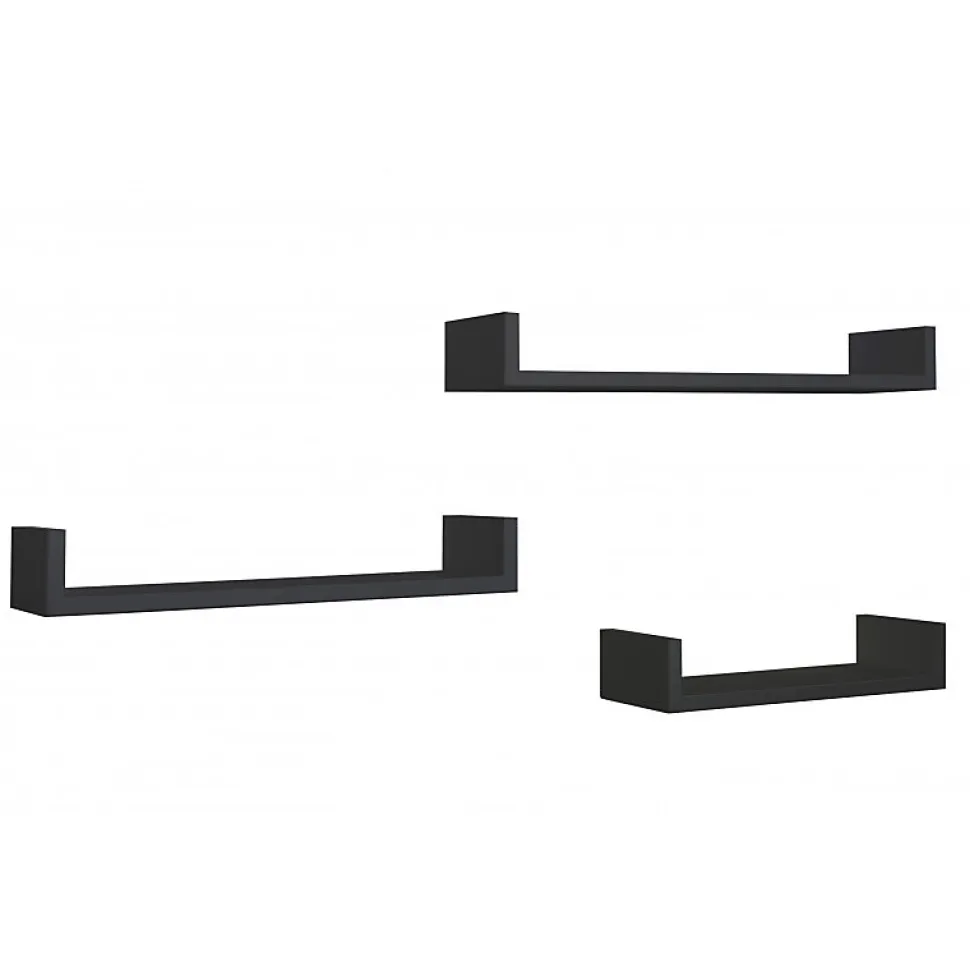 Ensemble de 3 étagères murales design noires, 60x8x15,5 cm, 50x8x15,5 cm et 40x8x15,5 cm - Aimantées