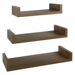 Ensemble de 3 étagères murales design en chêne tabac, dimensions : 60x8x23,7 cm, 50x8x23,7 cm et 40x8x23,7 cm - Maxi Magnet
