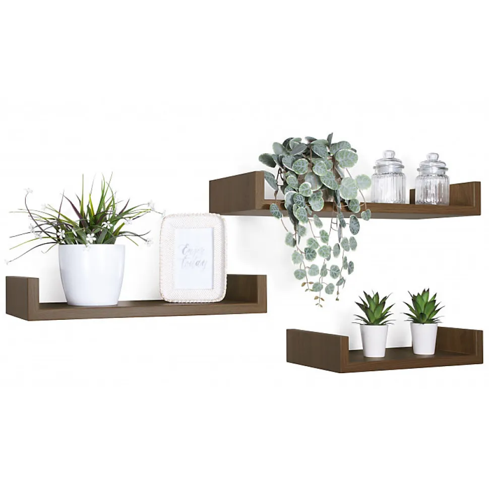 Ensemble de 3 étagères murales design en chêne tabac, dimensions : 60x8x23,7 cm, 50x8x23,7 cm et 40x8x23,7 cm - Maxi Magnet