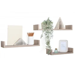 Ensemble de 3 étagères murales design en chêne Sagerau, 60 x 8 cm x 15,5 cm, 50 x 8 cm x 15,5 cm et 40 x 8 cm x 15,5 cm
