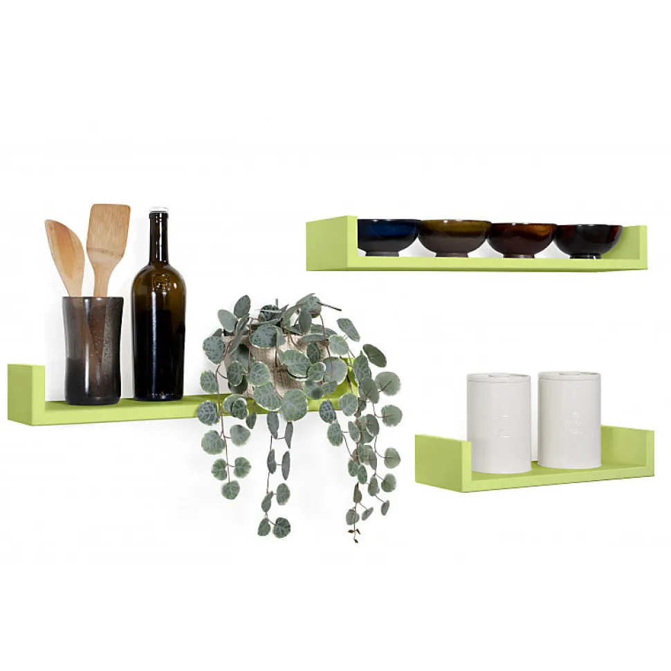 Ensemble de 3 étagères murales design vertes, 60x8x15,5 cm, 50x8x15,5 cm et 40x8x15,5 cm - Aimantées