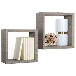 Ensemble de 2 étagères murales, cubes décoratifs, cubes de rangement, chêne moka 35x35 cmx15,5 cm et 30x30 cmx15,5 cm