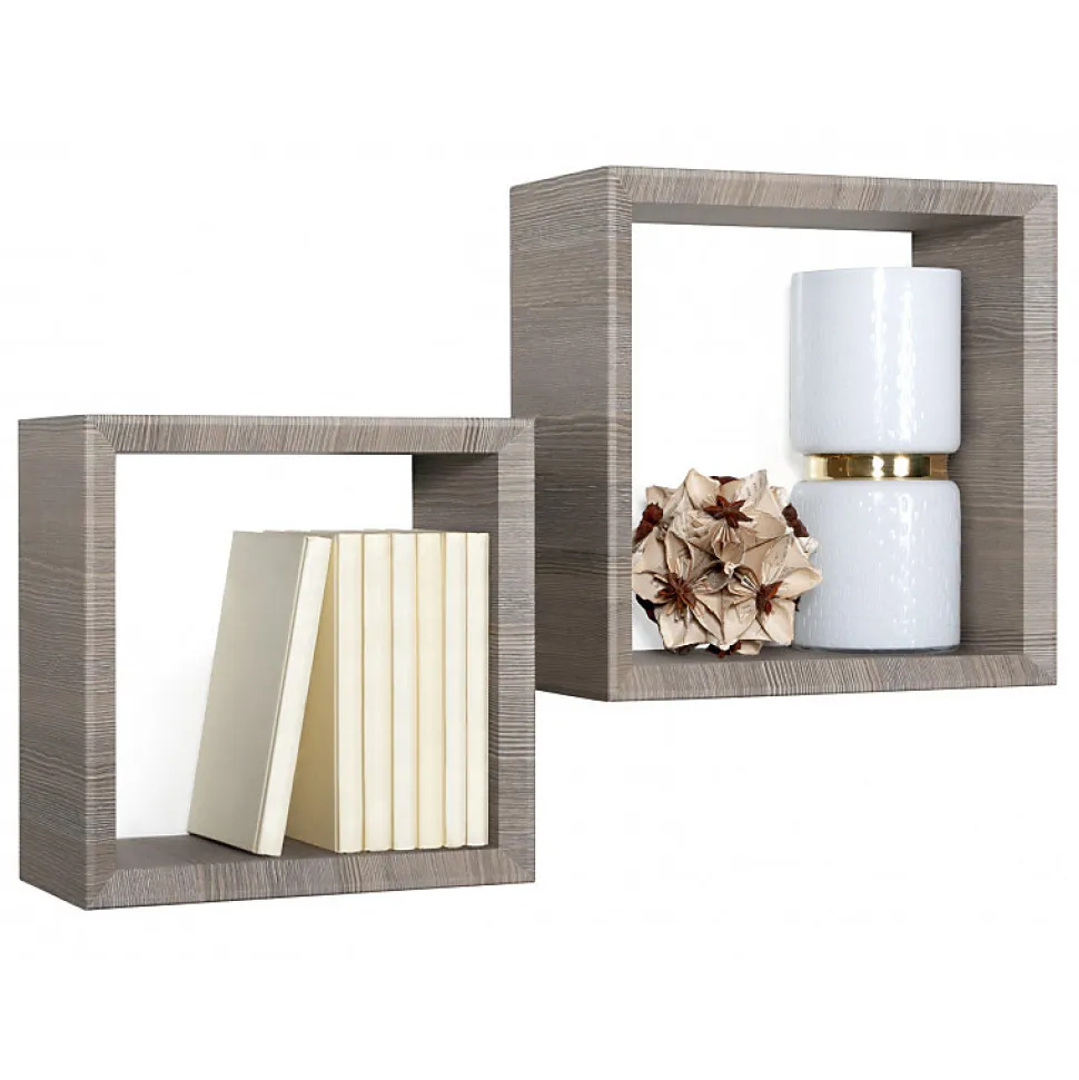 Ensemble de 2 étagères murales, cubes décoratifs, cubes de rangement, chêne moka 35x35 cmx15,5 cm et 30x30 cmx15,5 cm