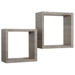 Ensemble de 2 étagères murales, cubes décoratifs, cubes de rangement, chêne moka 35x35 cmx15,5 cm et 30x30 cmx15,5 cm