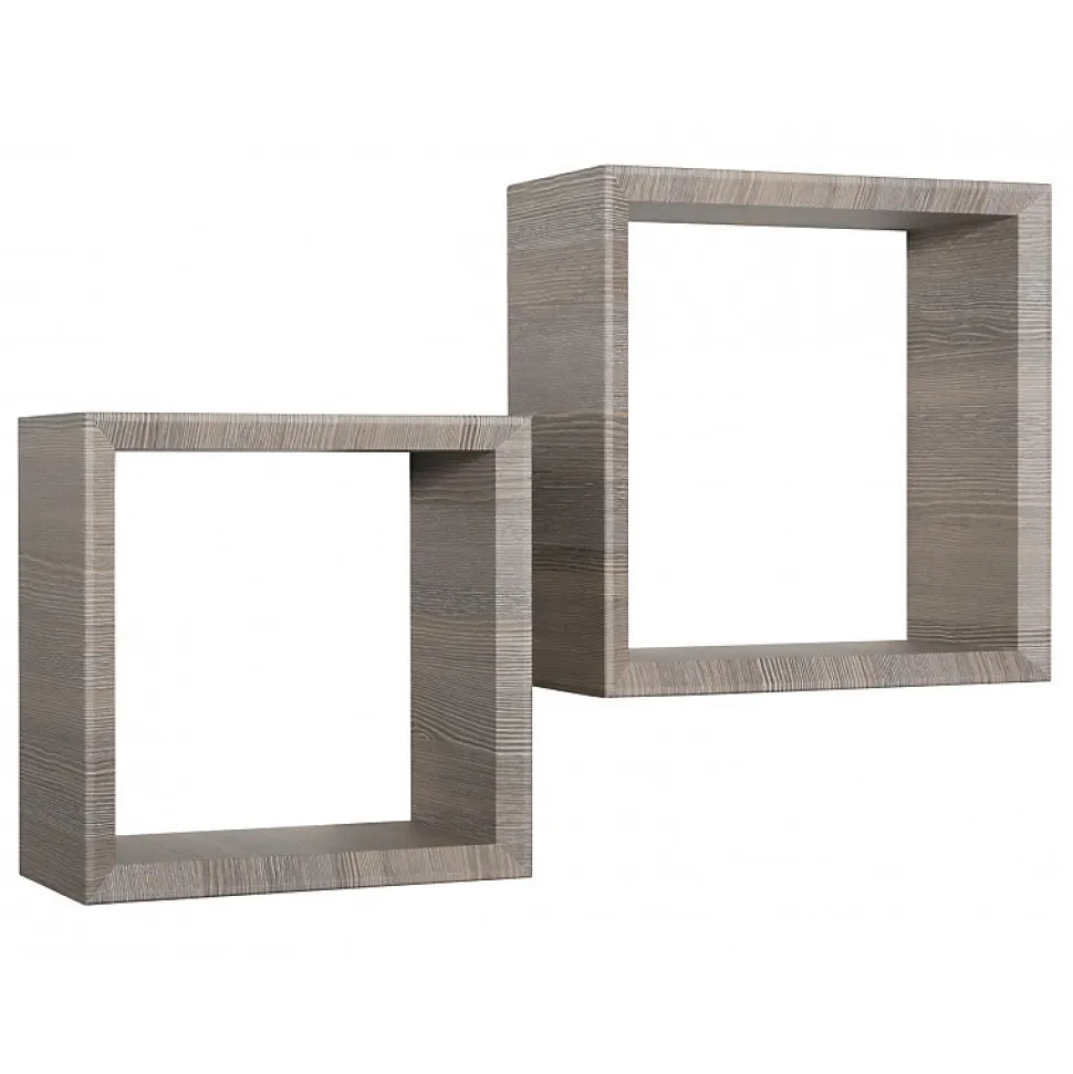 Ensemble de 2 étagères murales, cubes décoratifs, cubes de rangement, chêne moka 35x35 cmx15,5 cm et 30x30 cmx15,5 cm
