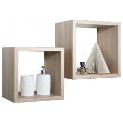 Ensemble de 2 étagères murales Maxi, cubes décoratifs, cubes muraux, chêne Sagerau, 35x35 d23,7 cm et 31x31 d23,7 cm - Q-Bis