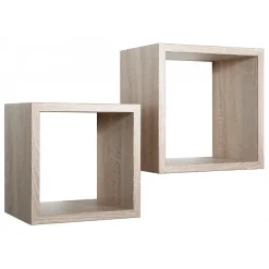Ensemble de 2 étagères murales Maxi, cubes décoratifs, cubes muraux, chêne Sagerau, 35x35 d23,7 cm et 31x31 d23,7 cm - Q-Bis